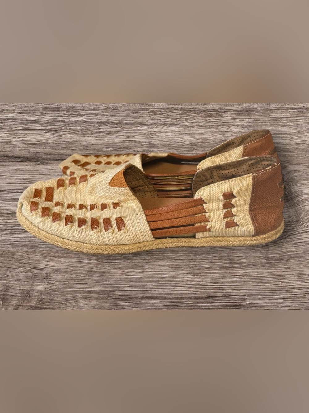 $159 TOMS WOMEN'S ALPARGATA HUARACHE IN WHITE TEXTILE & COGNAC LEATHER SZ W8.5